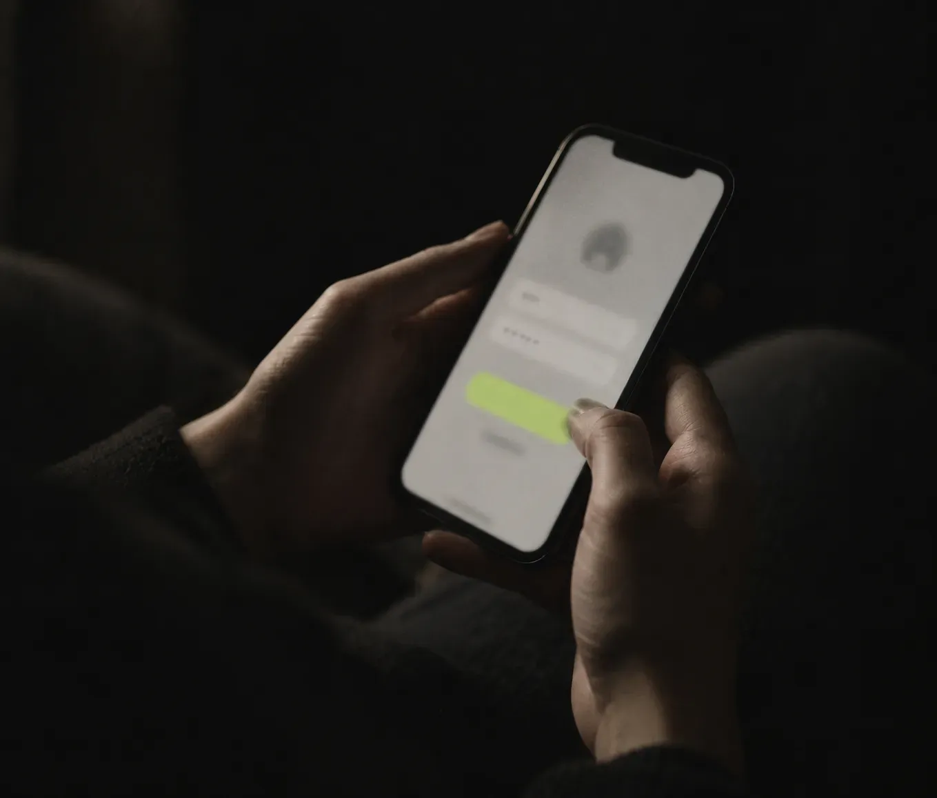 Hands holding a phone open on a client portal login screen